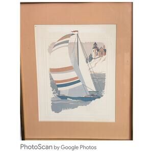 Vintage Harry Wysocki Signed Sailboat Print –‎ Framed Nautical Art